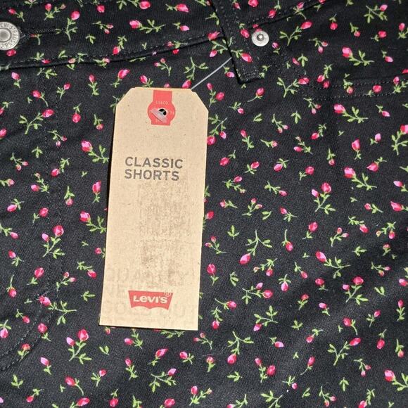 Levi's Shorts Women's Size 24W Black Denim Floral Mid Length Stretch Mid Rise - Picture 2 of 7